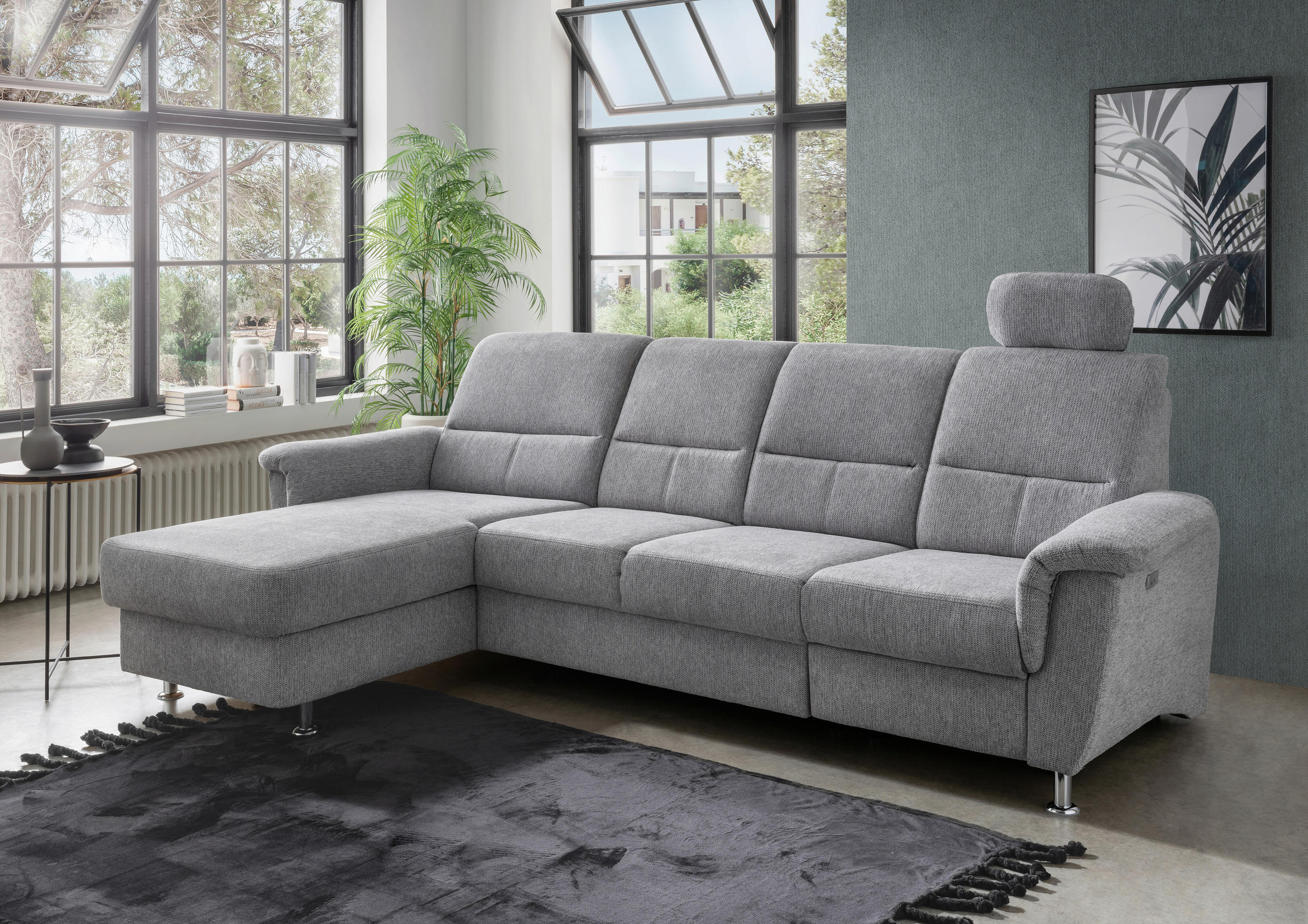 ECKSOFA Silberfarben Chenille  - Chromfarben/Silberfarben, KONVENTIONELL, Textil/Metall (165/292cm) - Livetastic