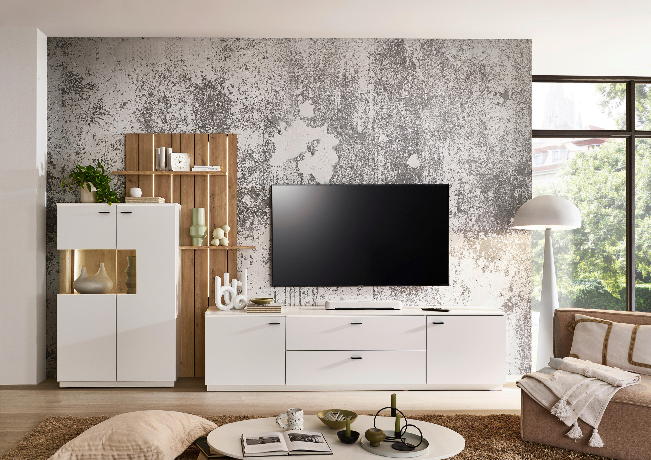 LOWBOARD 225/58/50 cm  - Weiss/Schwarz, Design, Holzwerkstoff/Kunststoff (225/58/50cm) - Stylife