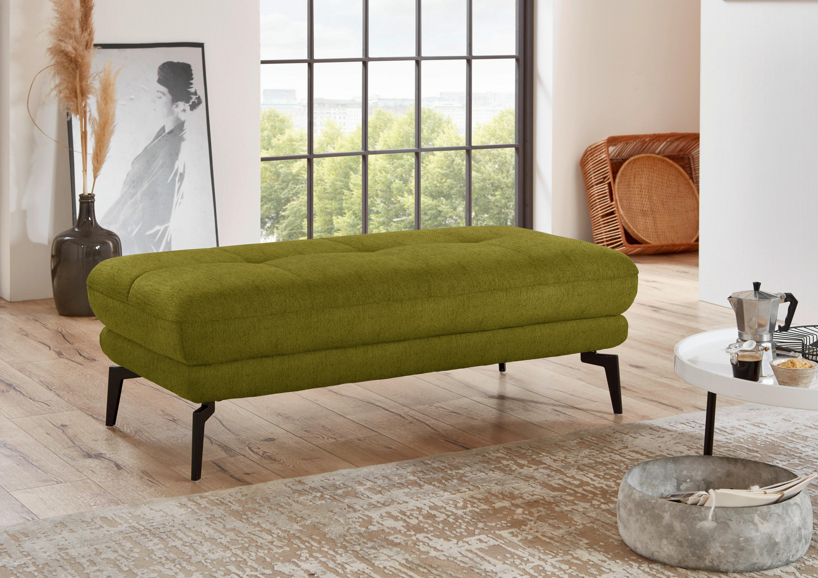 HOCKER in Textil Grün  - Schwarz/Grün, Design, Textil/Metall (132/45/68cm) - Beldomo Style