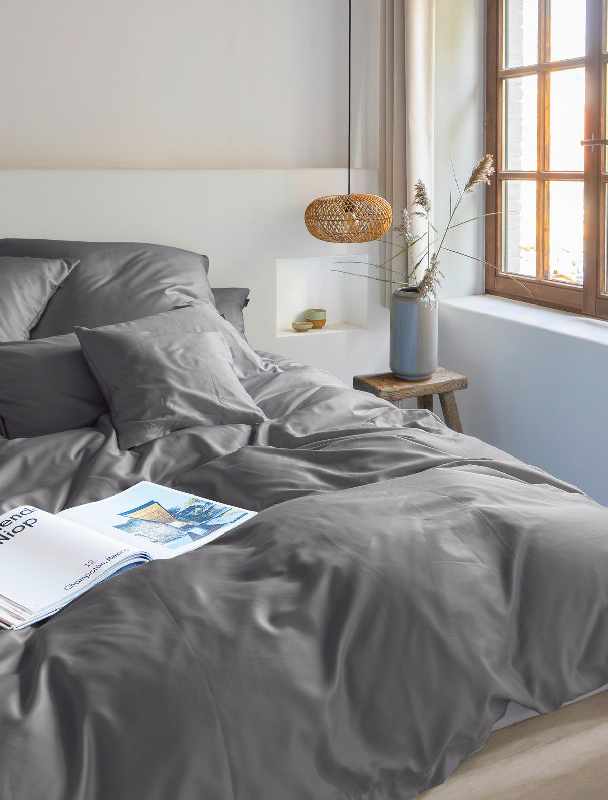 BETTWÄSCHE Makosatin 155/220 cm  - Graphitfarben, KONVENTIONELL, Textil (155/220cm) - Irisette