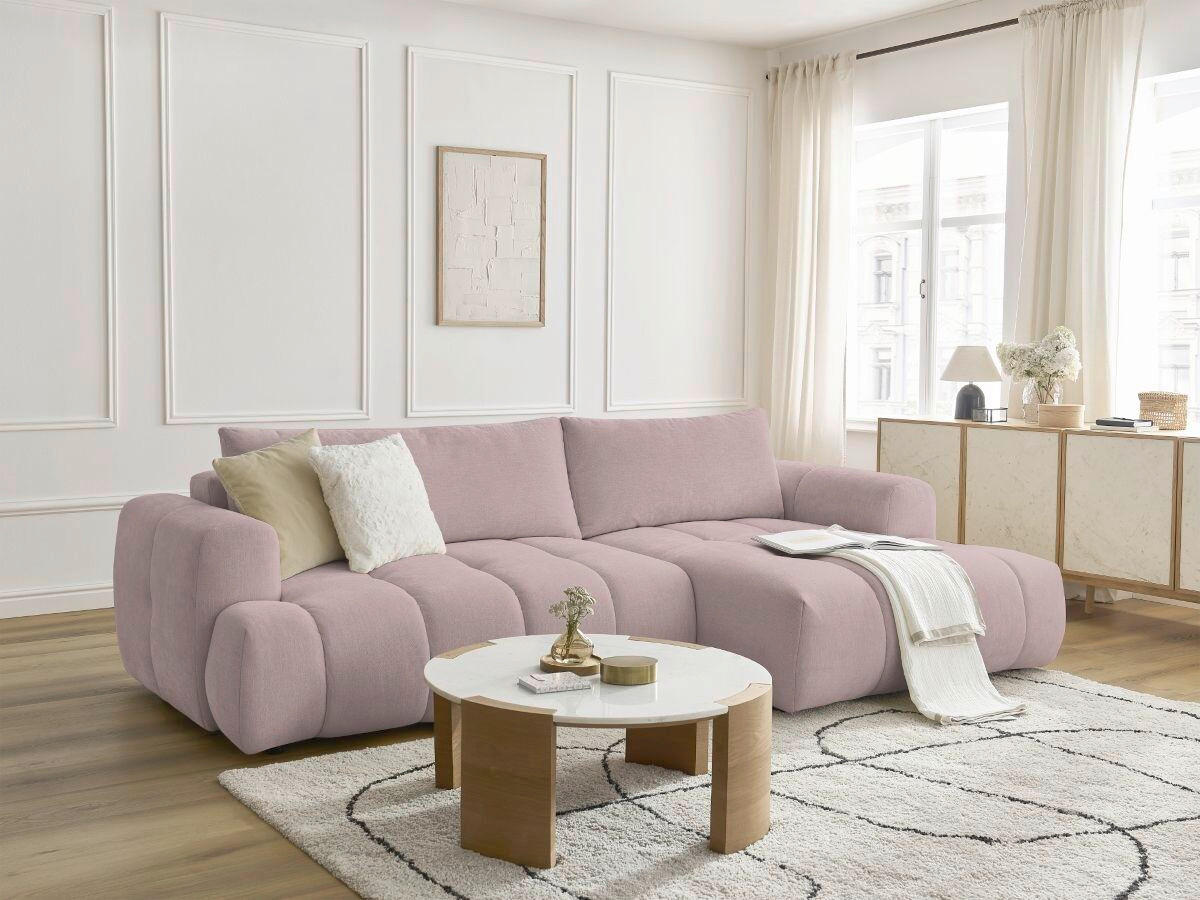 ECKSCHLAFSOFA FUJI Leinenoptik Pink  inkl.  - Pink/Schwarz, MODERN, Kunststoff/Textil (292/160cm)