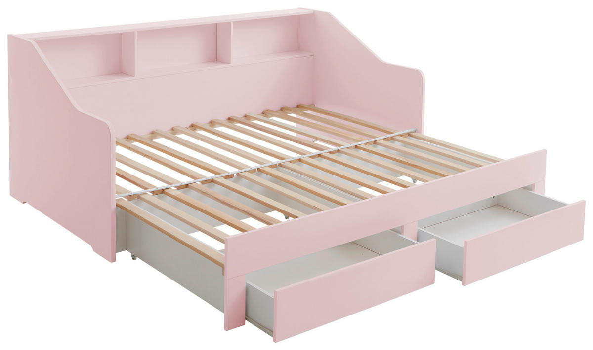 AUSZIEHBETT 90-180/200 cm  in Rosa  - Buchefarben/Rosa, KONVENTIONELL, Holzwerkstoff (90-180/200cm) - Carryhome