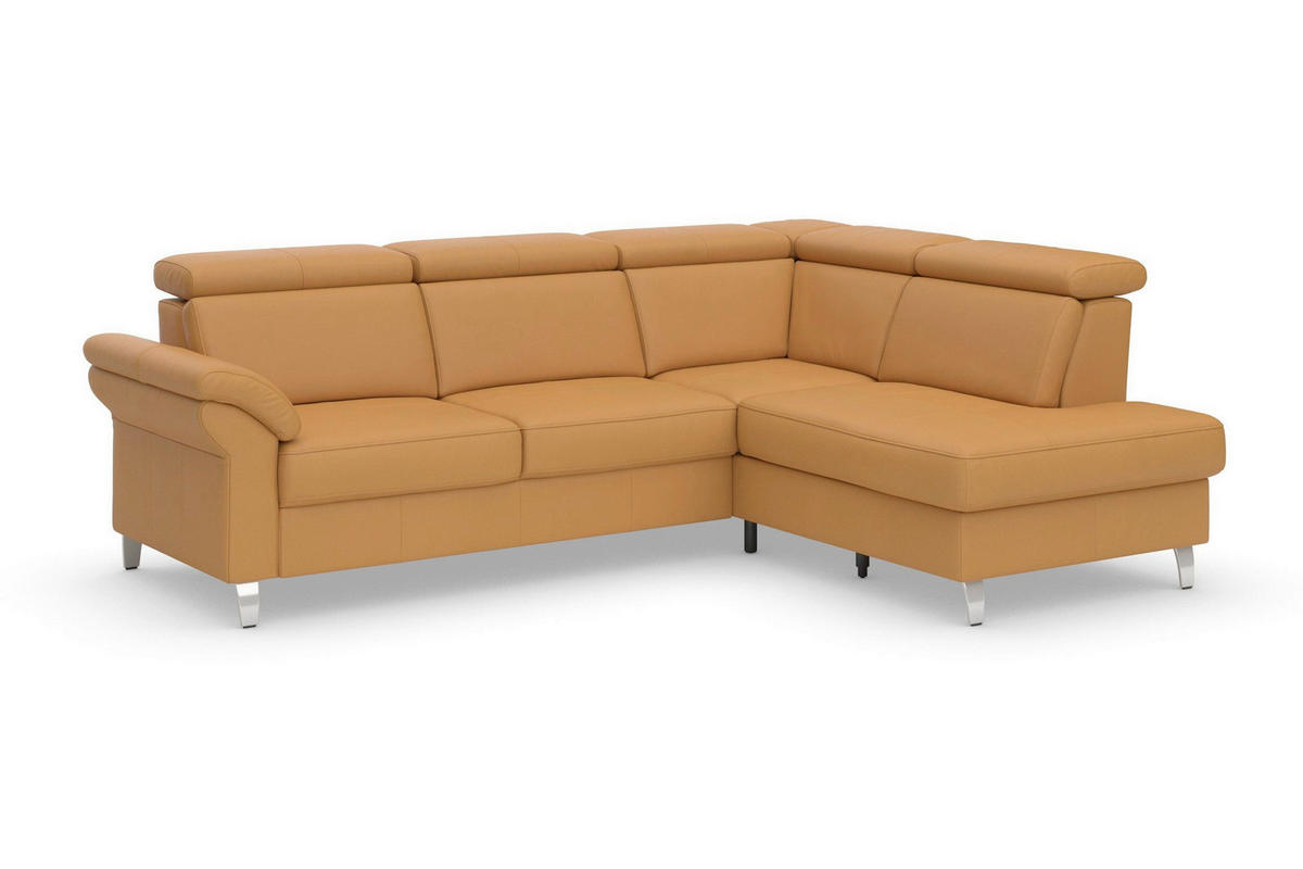 ECKSOFA 245/194 cm ARNGAST E in Echtleder Currygelb Kopfteilverstellung  245/194 cm  - Chromfarben/Currygelb, Basics, Leder/Textil (245/194cm) - Sit & More