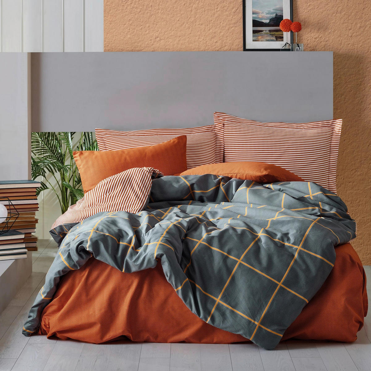 BETTWÄSCHE 155/220 cm  - Multicolor/Dunkelblau, Basics, Textil (155/220cm)