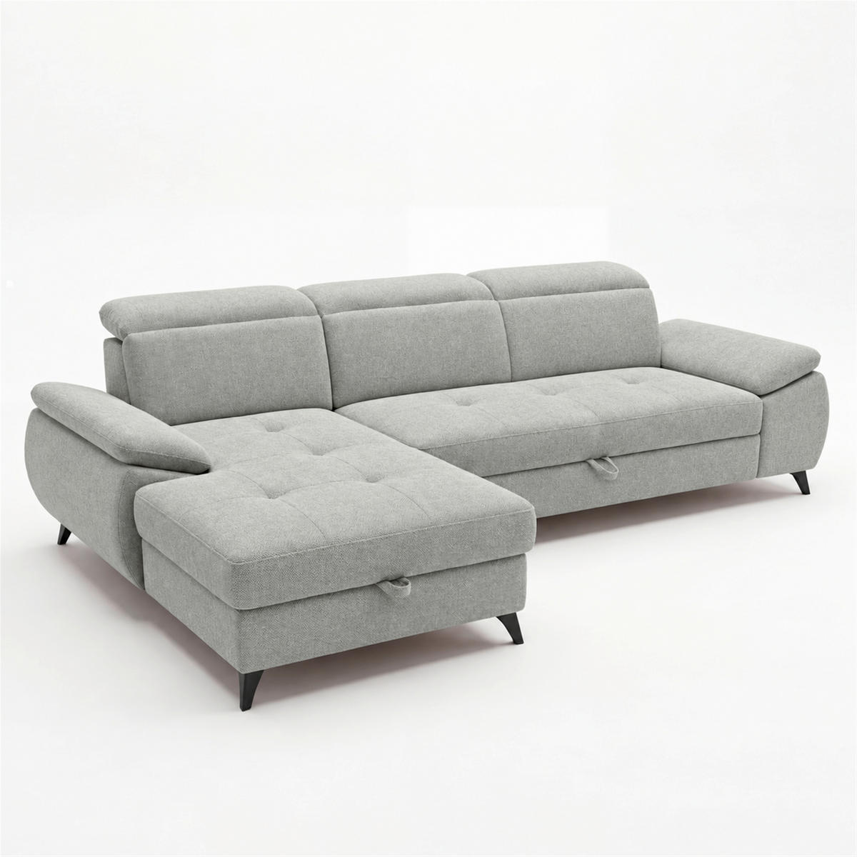ECKSOFA TAOS Hellgrau Struktur Bettkasten, Rücken echt, Kopfteilverstellung, Stauraum  - Hellgrau/Schwarz, Basics, Holz/Textil (281/166cm) - MID.YOU
