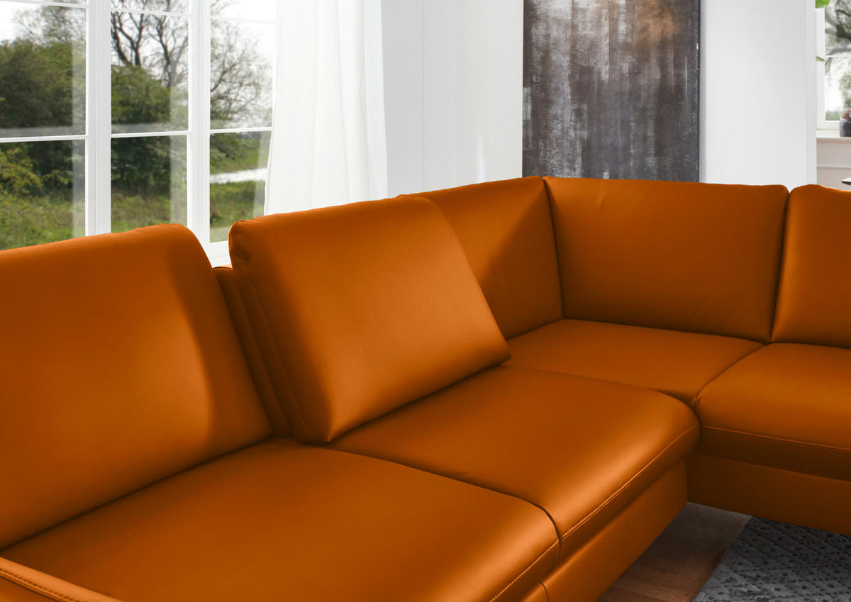 ECKSOFA in Echtleder Orange  284/220 cm  - Alufarben/Orange, KONVENTIONELL, Leder/Metall (284/220cm) - Beldomo Premium