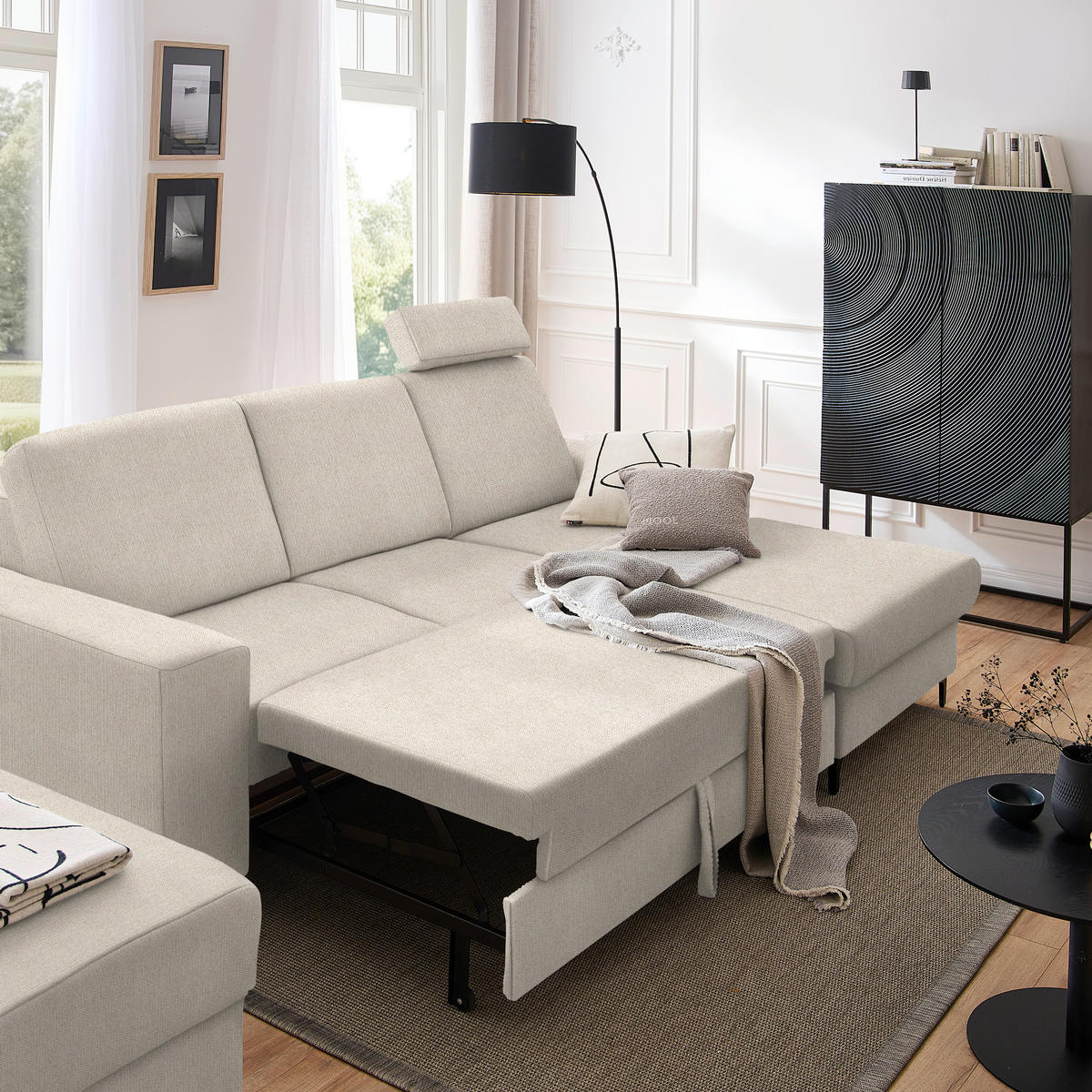 ECKSOFA in Webstoff Beige  - Beige/Schwarz, Konventionell, Textil/Metall (247/167cm) - Stylife