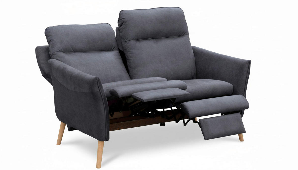 2-SITZER-SOFA Mikrofaser Blau  - Blau/Buchefarben, Design, Holz/Textil (145/110/92cm) - Livetastic