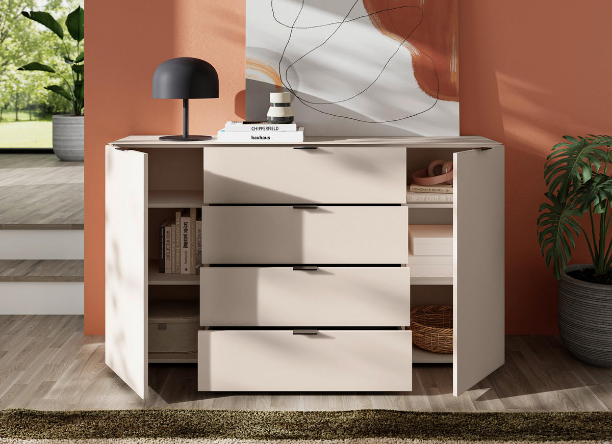 SIDEBOARD  160/94/40 cm 4 Schublade(n)  - Kaschmir/Schwarz, Basics, Glas/Holzwerkstoff (160/94/40cm) - Novel