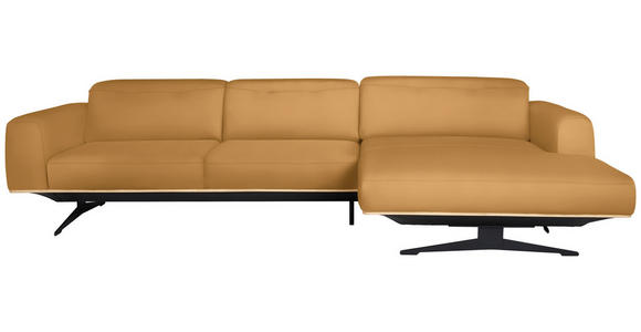 ECKSOFA  in Echtleder Senfgelb  305/163 cm  - Eichefarben/Senfgelb, Design, Leder/Holz (305/163cm) - Novel
