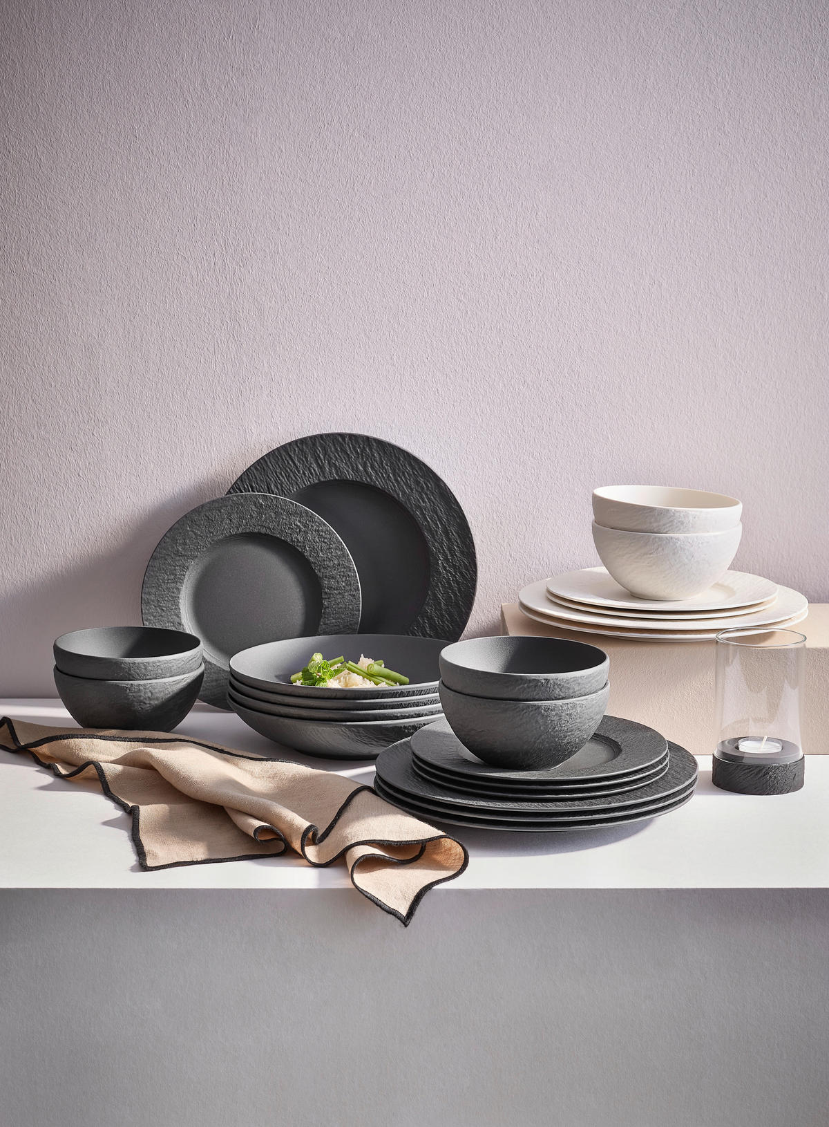 TAFELSERVICE Schwarz 16-teilig Manufacture Rock  - Schwarz, Design, Keramik - Villeroy & Boch