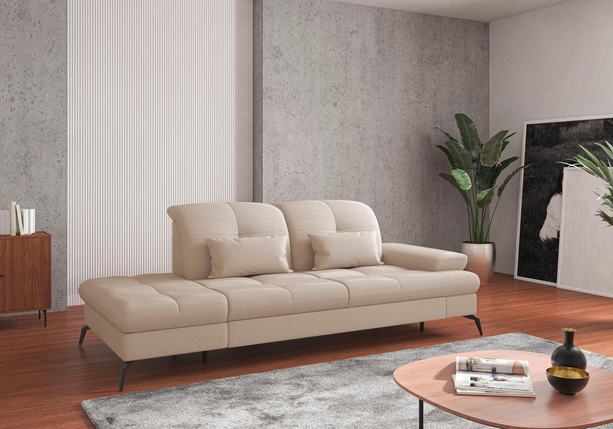 RÉCAMIERE Creme Flachgewebe  - Creme/Schwarz, KONVENTIONELL, Textil/Metall (231/90/122cm) - Sit & More