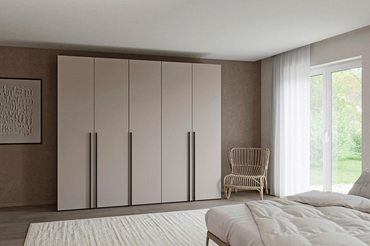 DREHTÜRENSCHRANK 253/220/59 cm,  in Hellbraun, 5-türig  - Hellbraun/Schwarz, Design, Glas/Holzwerkstoff (253/220/59cm) - Jutzler