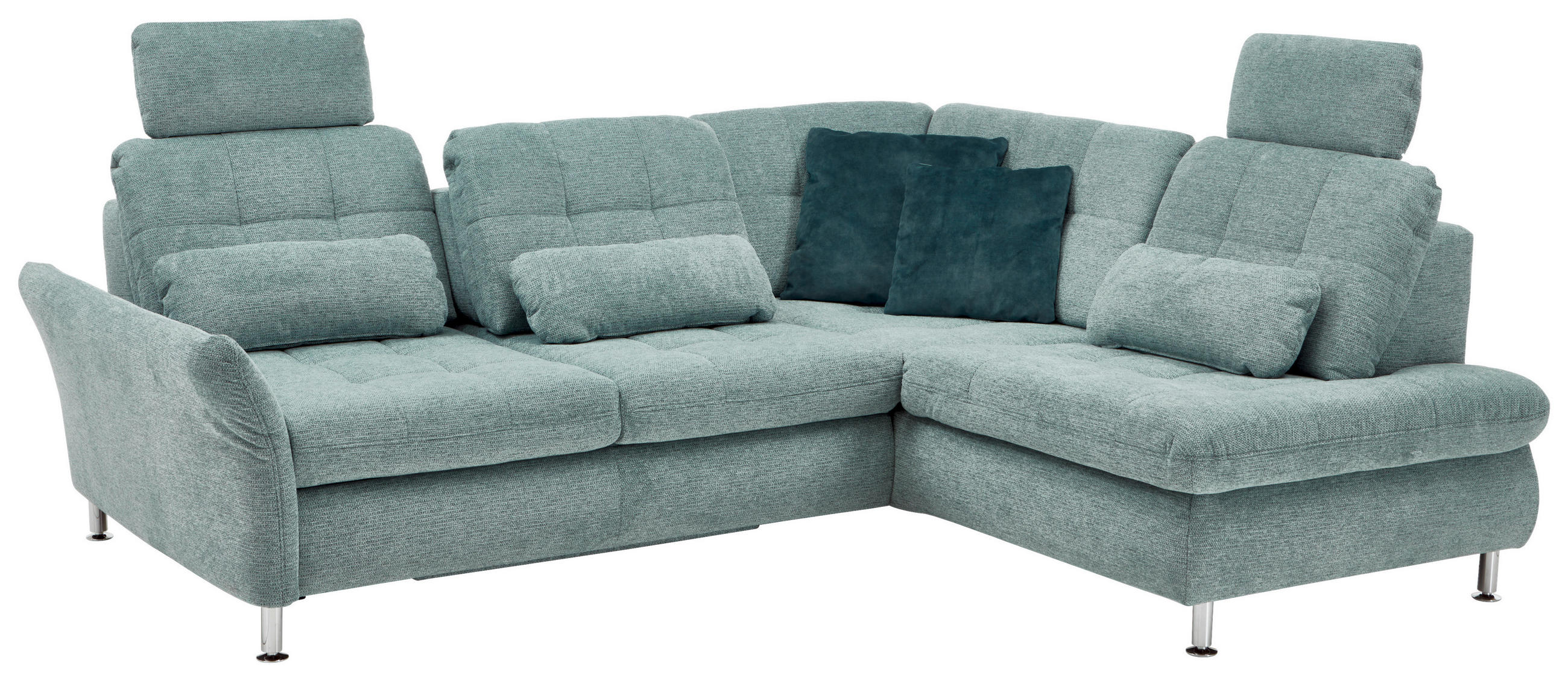 Thumbnail - Beldomo Style Ecksofa, Blau, Textil, 3-Sitzer, L-Form, 242x210 cm, Goldenes M, Fußauswahl, Stoffauswahl, Rücken echt, Wo...