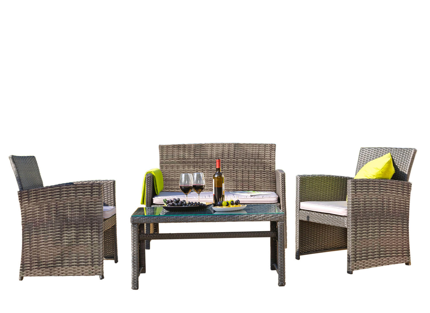 SÚPRAVA ZÁHRADNÉHO NÁBYTKU kov, plast, sklo, textil - hnedá/béžová, Modern, kov/textil - Ambia Garden