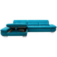 ECKSOFA Türkis Mikrofaser Kopfteilverstellung  - Türkis/Schwarz, Design, Textil/Metall (204/341cm) - Xora