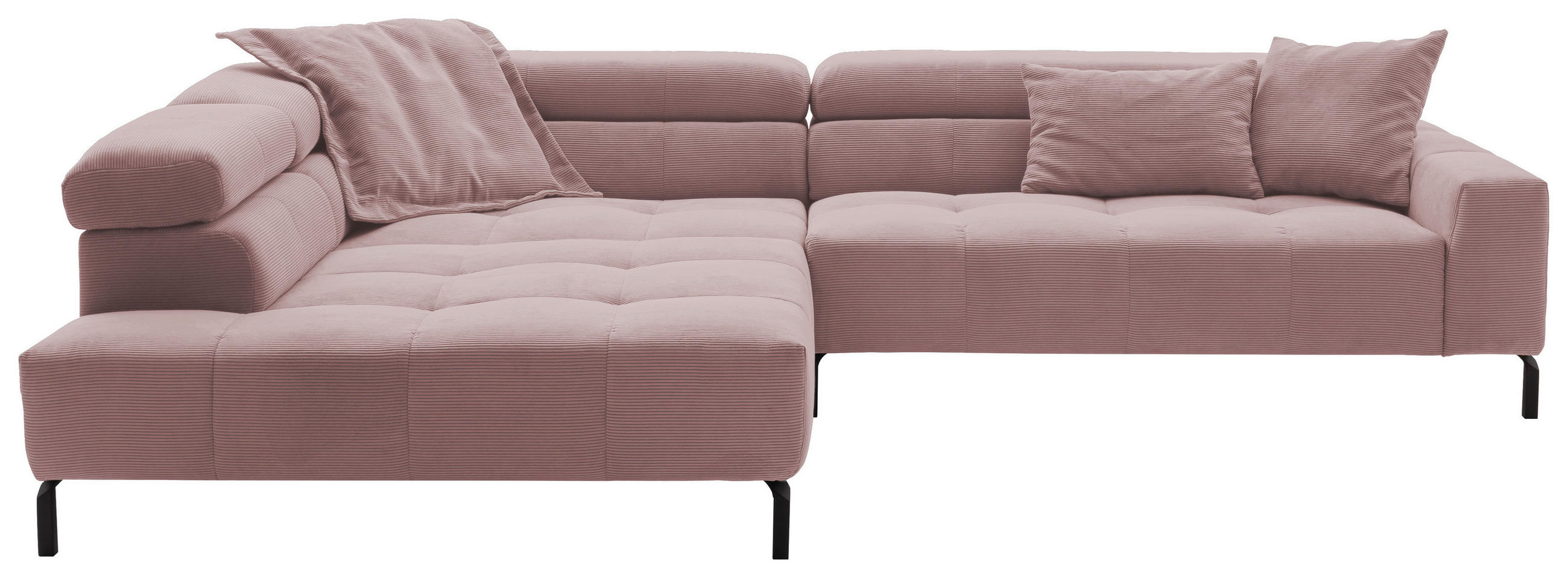 ECKSOFA in Feincord Altrosa  - Schwarz/Altrosa, Konventionell, Textil/Metall (219/311cm) - Hom`in