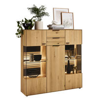 HIGHBOARD 136,9/138,3/37,1 cm Wildeiche  136,9/138,3/37,1 cm  - Wildeiche/Dunkelgrau, Natur, Glas/Holz (136,9/138,3/37,1cm) - Valdera