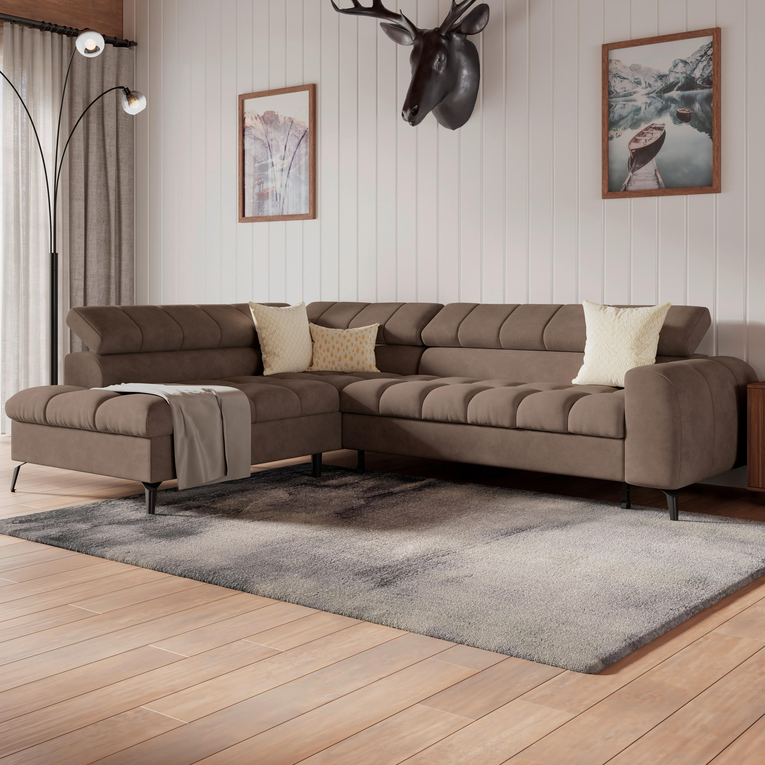 ECKSOFA Braun  - Schwarz/Braun, Trend, Kunststoff/Textil (203/261cm) - Livetastic