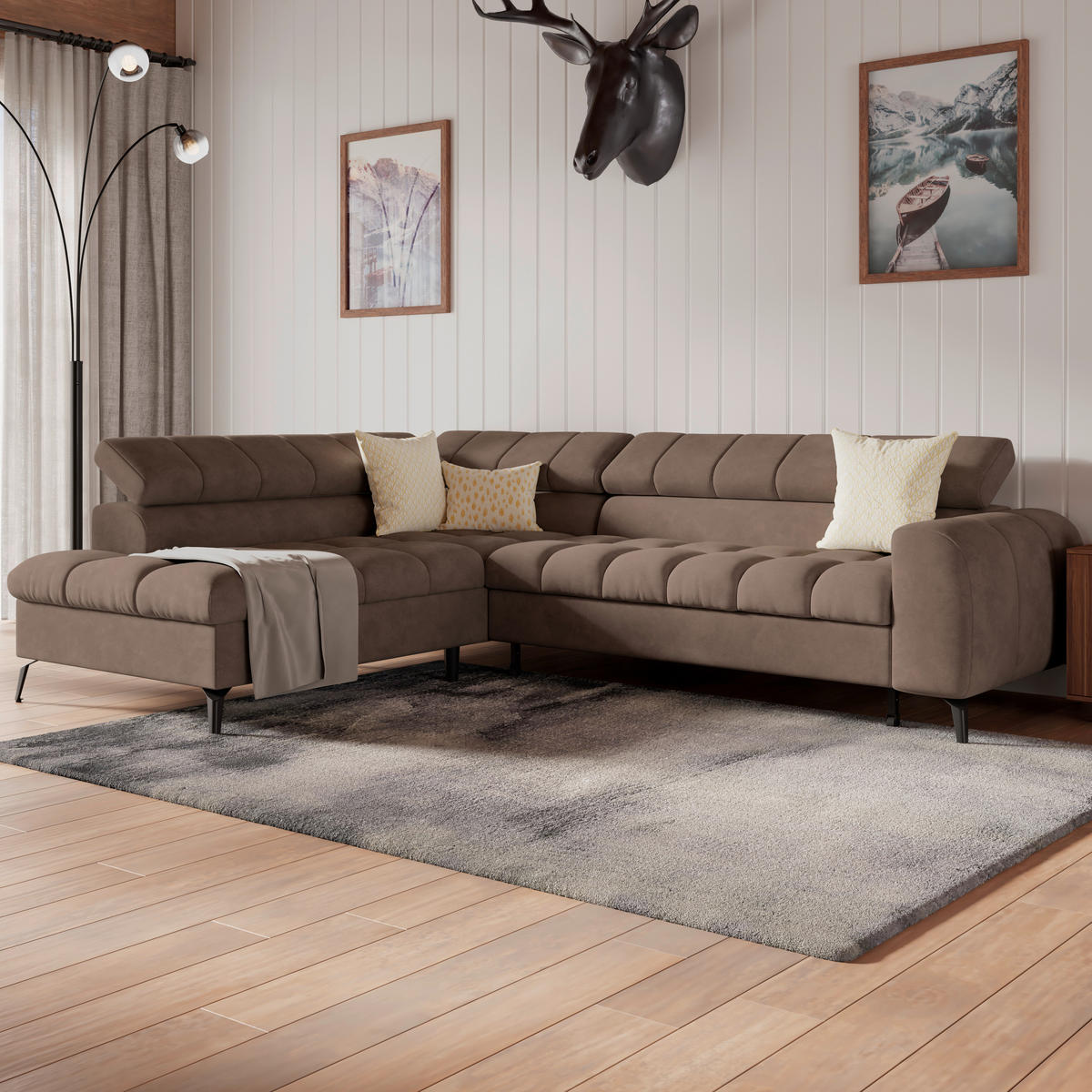 ECKSOFA Braun  - Schwarz/Braun, Trend, Kunststoff/Textil (203/261cm) - Livetastic