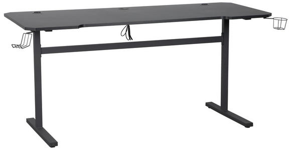GAMINGTISCH 140/60/75 cm Schwarz Kabeldurchlass, Getränkehalter, Headsethalter, USB-Anschlüsse  - Schwarz, Design, Holzwerkstoff/Metall (140/60/75cm) - Carryhome