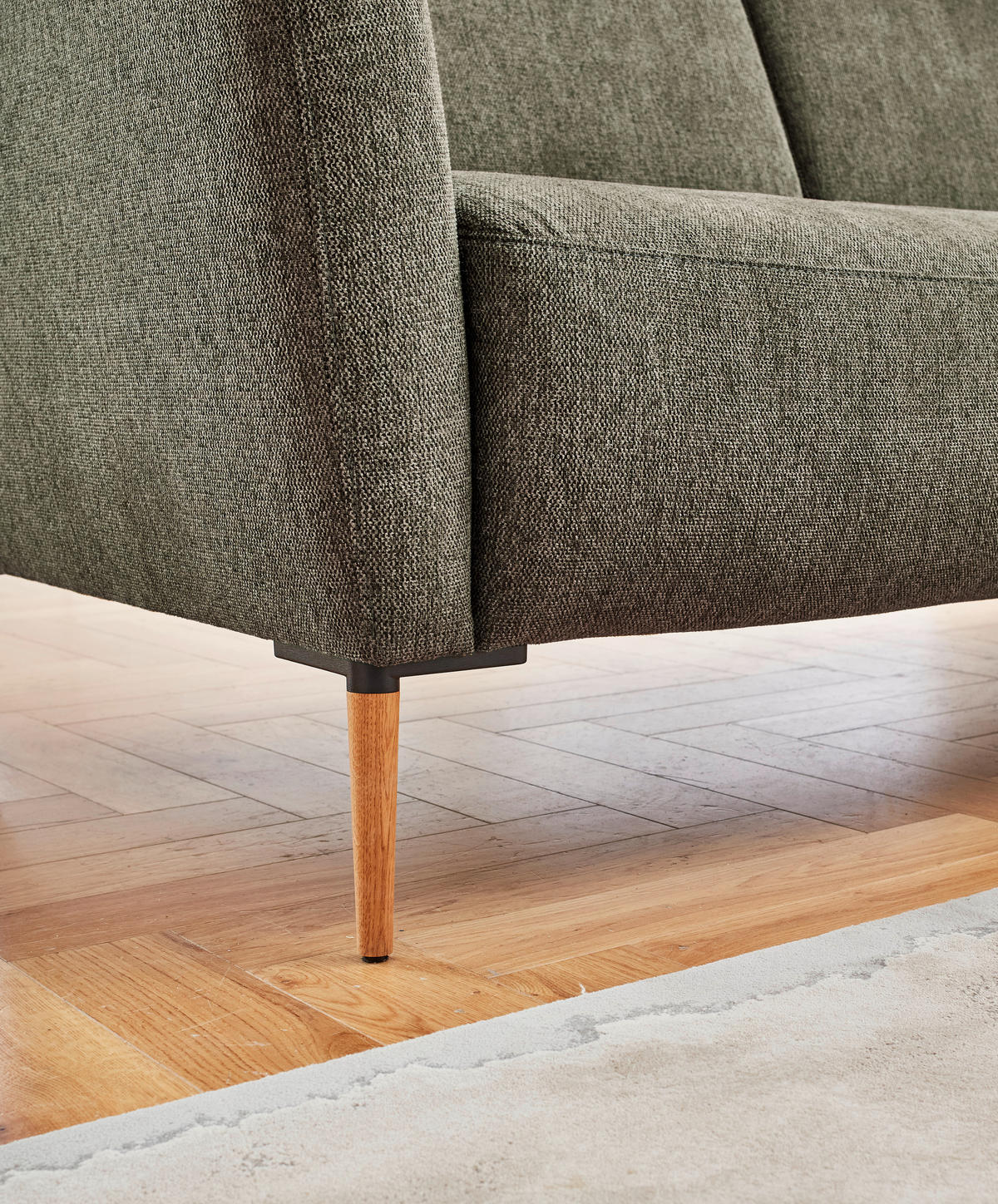 ECKSOFA in Flachgewebe Olivgrün  189/236 cm  - Eichefarben/Olivgrün, Design, Holz/Textil (189/236cm) - Valnatura