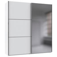 SCHWEBETÜRENSCHRANK 200/216/65 cm 2-türig Weiß, Edelstahlfarben  - Edelstahlfarben/Weiß, KONVENTIONELL, Glas/Holzwerkstoff (200/216/65cm) - Stylife