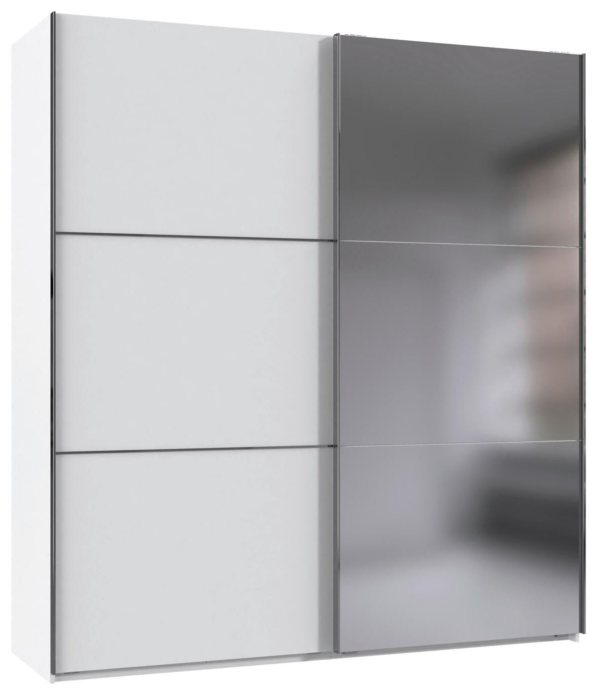 SCHWEBETÜRENSCHRANK 200/216/65 cm 2-türig Weiß, Edelstahlfarben  - Edelstahlfarben/Weiß, KONVENTIONELL, Glas/Holzwerkstoff (200/216/65cm) - Stylife