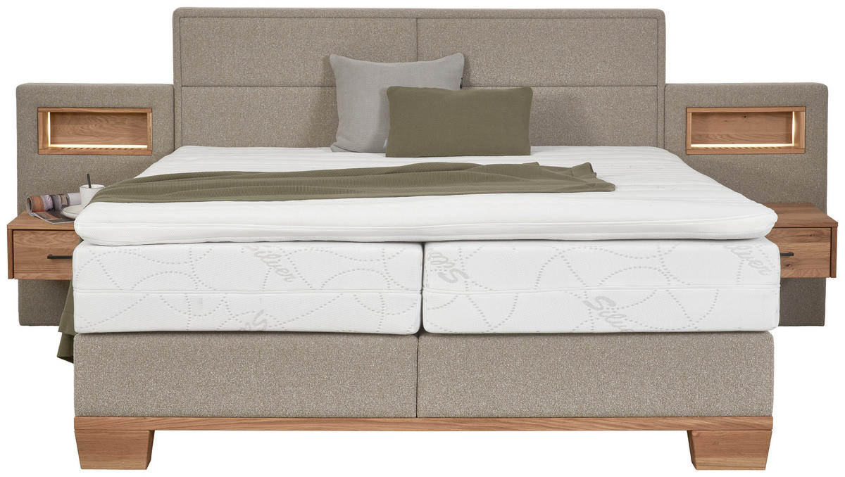 BOXSPRINGBETT 160/200 cm  in Eichefarben, Graubraun  - Eichefarben/Graubraun, Natur, Holz/Textil (160/200cm) - Valnatura