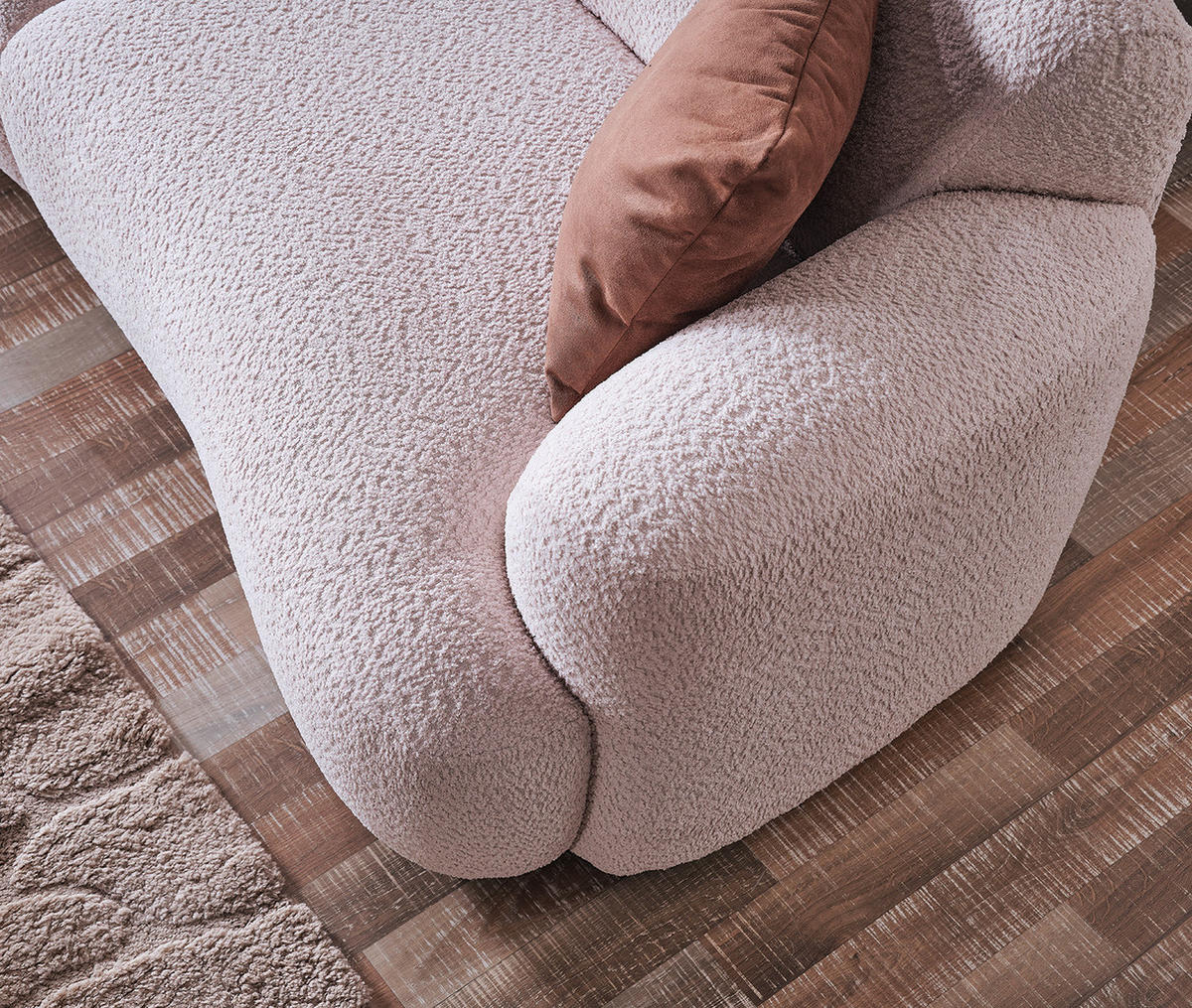 3-SITZER-SOFA in Bouclé Creme  - Creme/Schwarz, Design, Kunststoff/Textil (237/77/104cm) - Livetastic