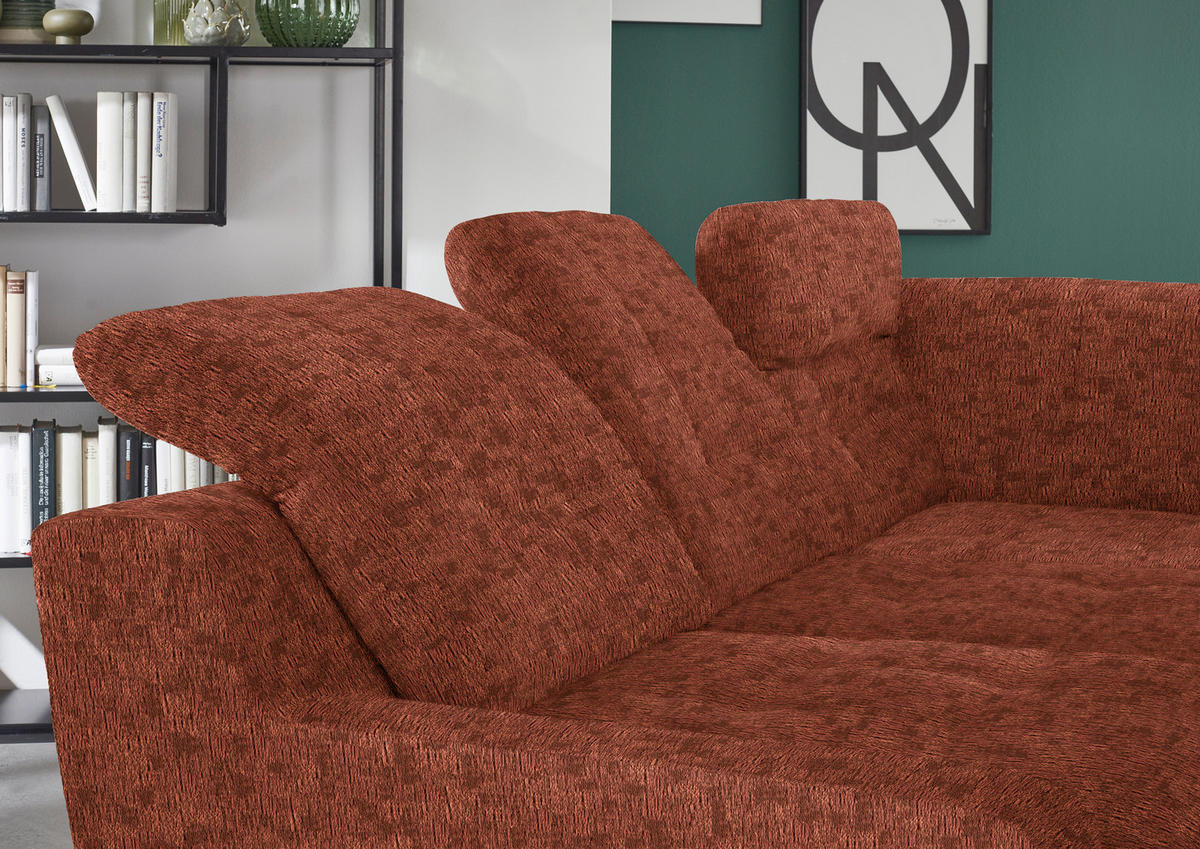 HÖRNSOFFA i chenille rostfärgad  - svart/rostfärgad, Klassisk, metall/textil (281/200cm) - MID.YOU