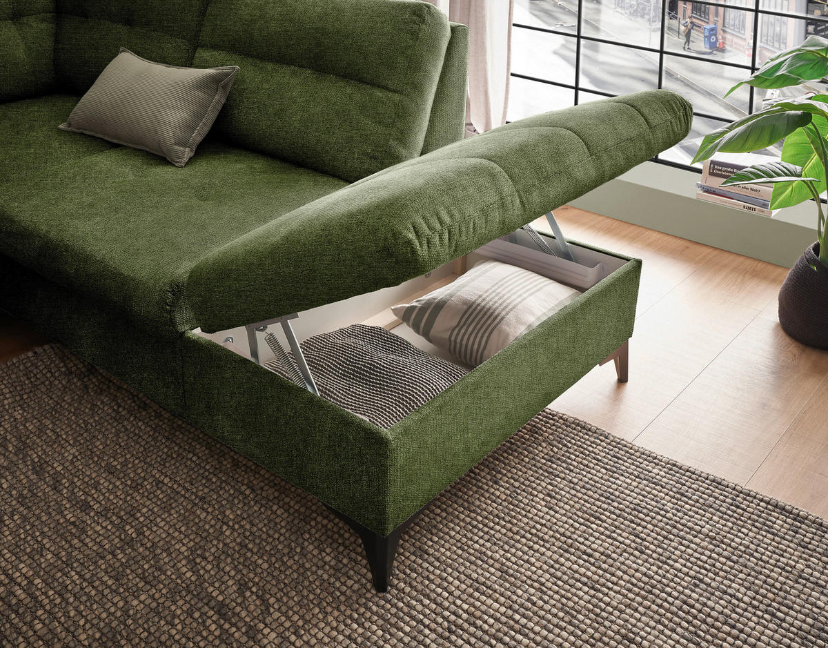 WOHNLANDSCHAFT Olivgrün Webstoff  - Schwarz/Olivgrün, KONVENTIONELL, Kunststoff/Textil (170/324/218cm) - Carryhome
