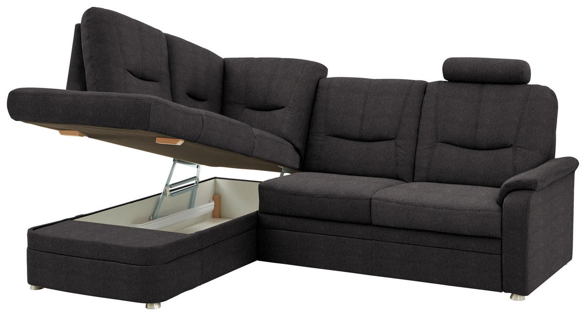 ECKSOFA Chenille Graubraun  - Graubraun/Schwarz, Konventionell, Kunststoff/Textil (185/235cm) - Beldomo Comfort