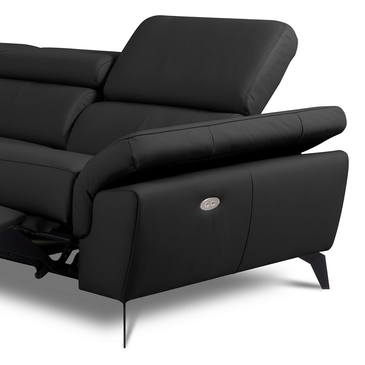 ECKSOFA SONO in Lederlook Echtleder Schwarz Armteilverstellung, Kopfteilverstellung  179/252 cm  - Schwarz, Design, Leder/Textil (179/252cm) - Livetastic