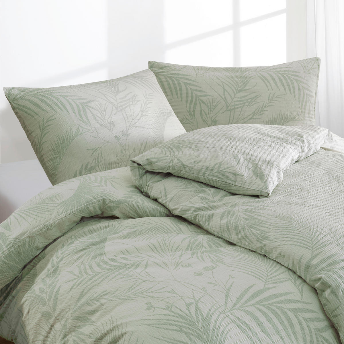 BETTWÄSCHE Seersucker 100/135 cm  - Salbeigrün, Design, Textil (100/135cm) - Florella