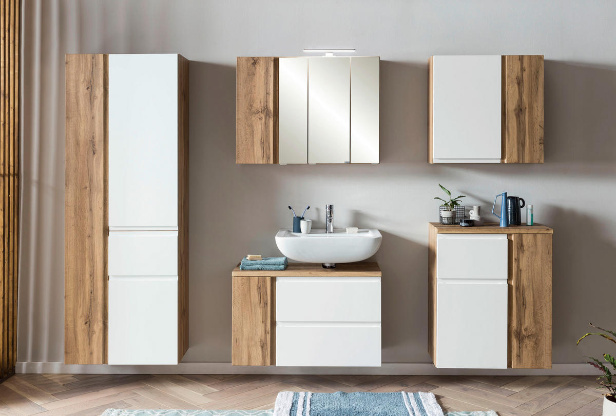 SKRINKA POD UMÝVADLO, 85/56/35 cm - biela/dub wotan, Modern, kompozitné drevo (85/56/35cm) - Held