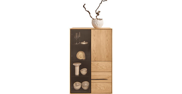 HIGHBOARD Schwarz, Eichefarben  83/129/40 cm  - Eichefarben/Schwarz, Natur, Glas/Holz (83/129/40cm) - Waldwelt
