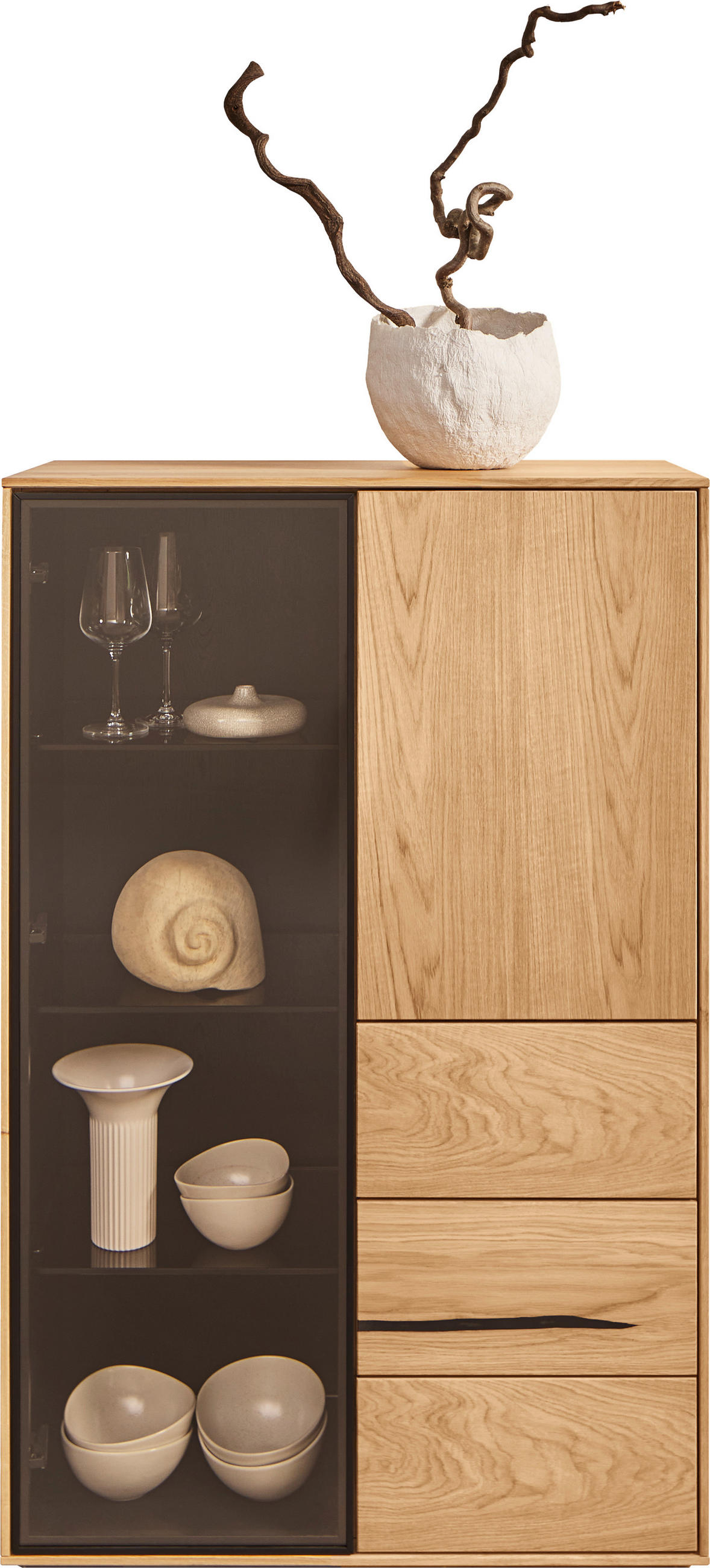 HIGHBOARD  in 83/129/40 cm  - Eichefarben/Schwarz, Natur, Glas/Holz (83/129/40cm) - Waldwelt