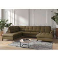 WOHNLANDSCHAFT in Vliesstoff Kombination Echtleder/Stoff Olivgrün  - Schwarz/Olivgrün, Modern, Leder/Textil (212/319/164cm) - Sit & More