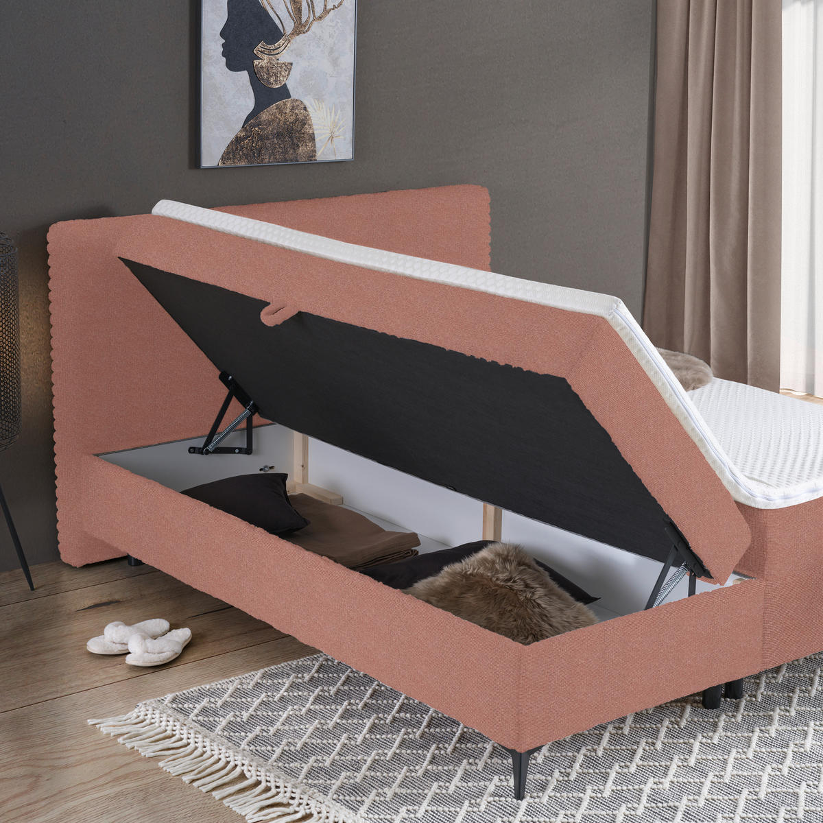 BOXBETT 140/200 cm  in Rosa  - Schwarz/Rosa, Design, Holz/Holzwerkstoff (140/200cm) - Xora