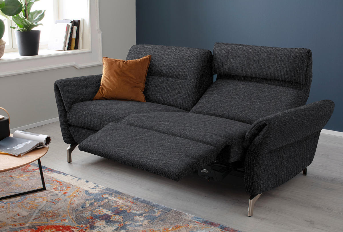 2-SITZER-SOFA Flachgewebe Anthrazit  - Anthrazit/Nickelfarben, Design, Textil/Metall (186/87/100cm) - Schöner Wohnen