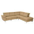 ECKSOFA in Echtleder Hellbraun  - Hellbraun/Alufarben, Design, Leder/Metall (271/242cm) - Cantus