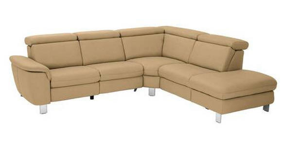 ECKSOFA in Echtleder Hellbraun  - Hellbraun/Alufarben, Design, Leder/Metall (271/242cm) - Cantus