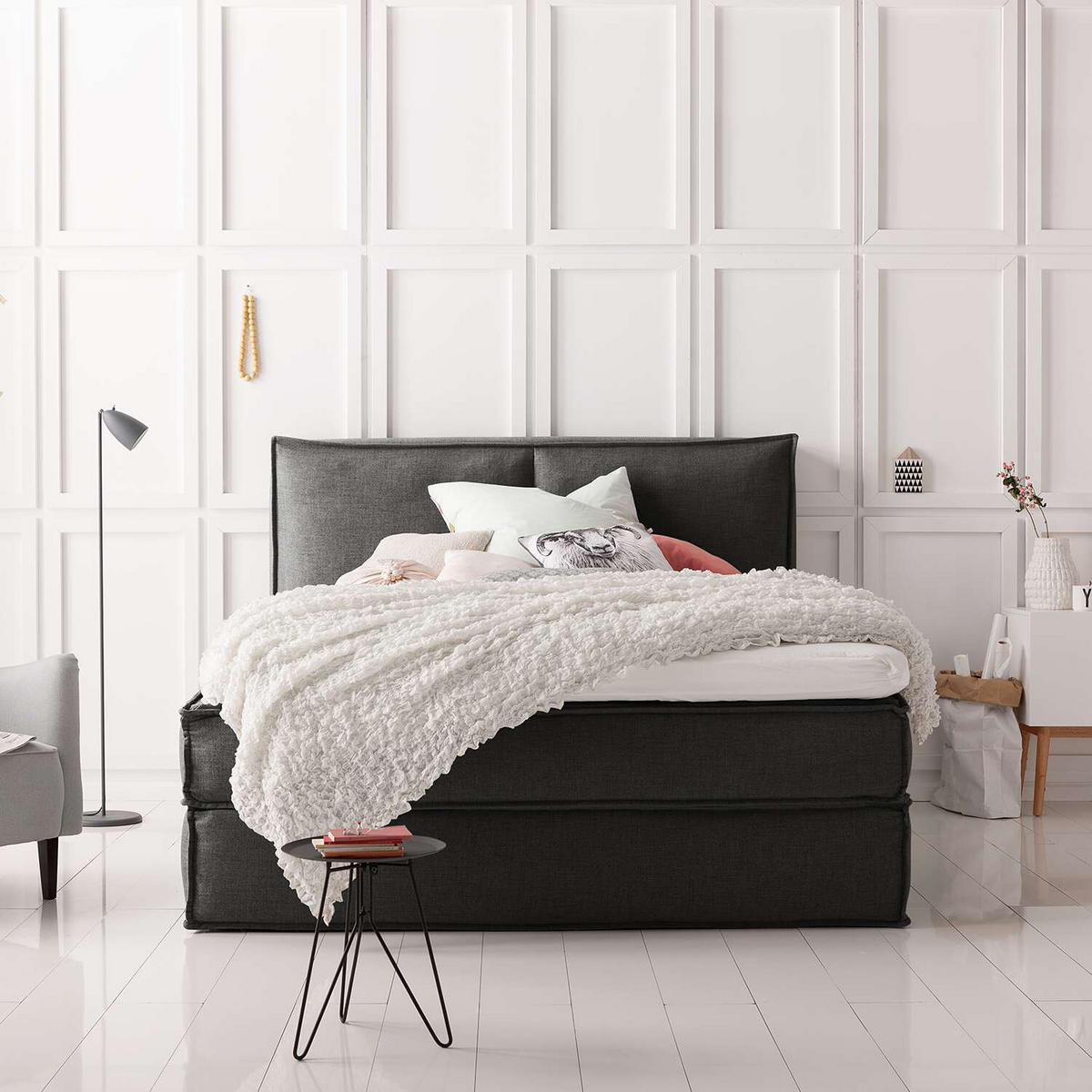 BOXSPRINGBETT 160/220 cm  in Anthrazit  - Anthrazit/Schwarz, Design, Kunststoff/Textil (160/220cm) - home24