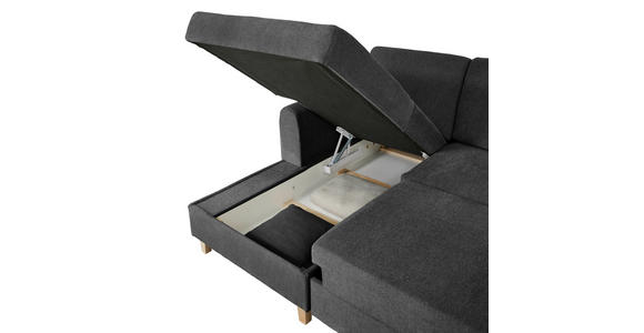 ECKSOFA Anthrazit Flachgewebe  inkl. Bettkasten, Schlaffunktion, Rücken echt, Kopfstütze, Liegefläche im Originalstoff  - Anthrazit/Buchefarben, KONVENTIONELL, Holz/Textil (166/241cm) - Carryhome