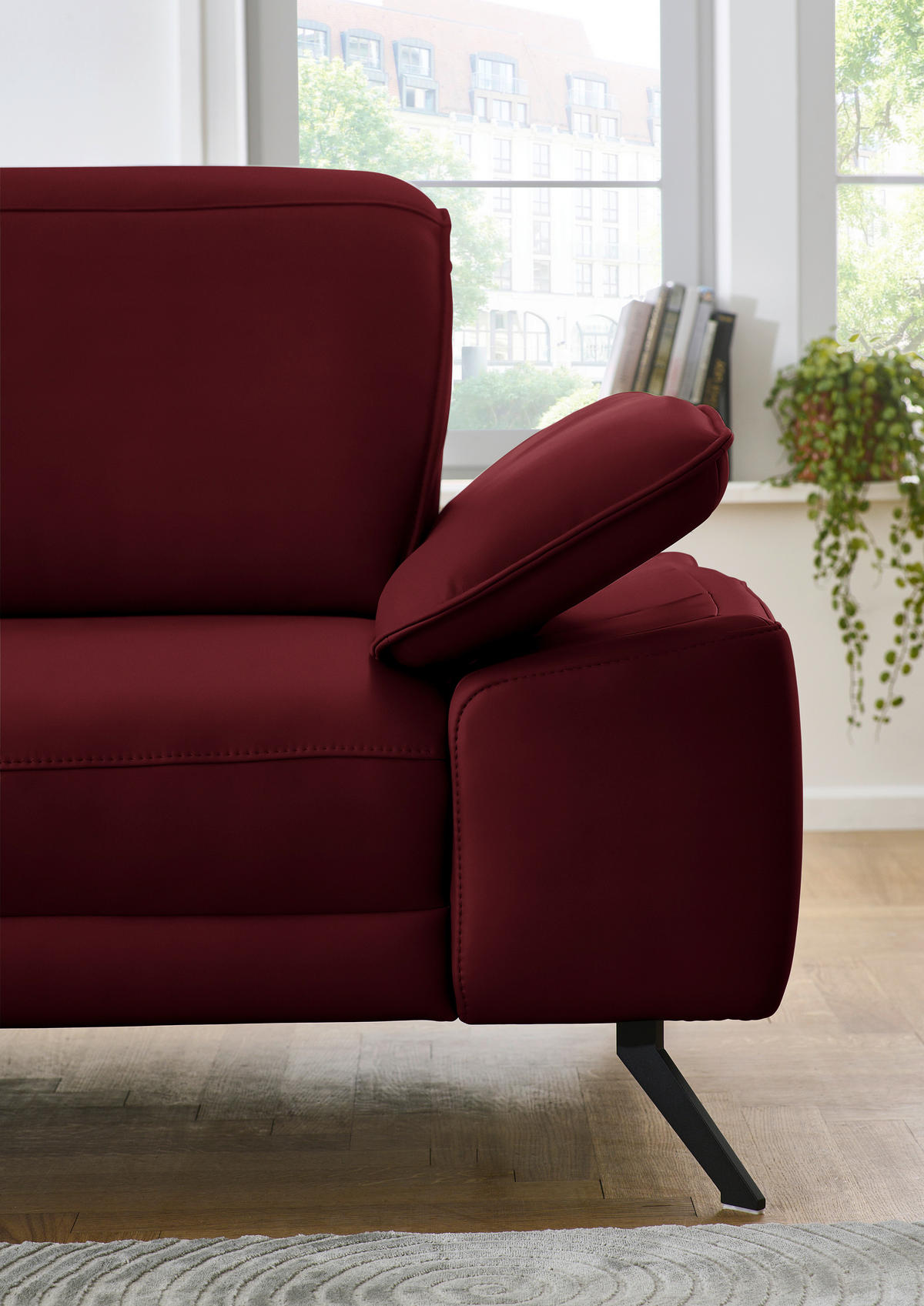 ECKSOFA in Echtleder Dunkelrot  - Schwarz/Dunkelrot, Design, Leder/Metall (193/332cm) - Dieter Knoll