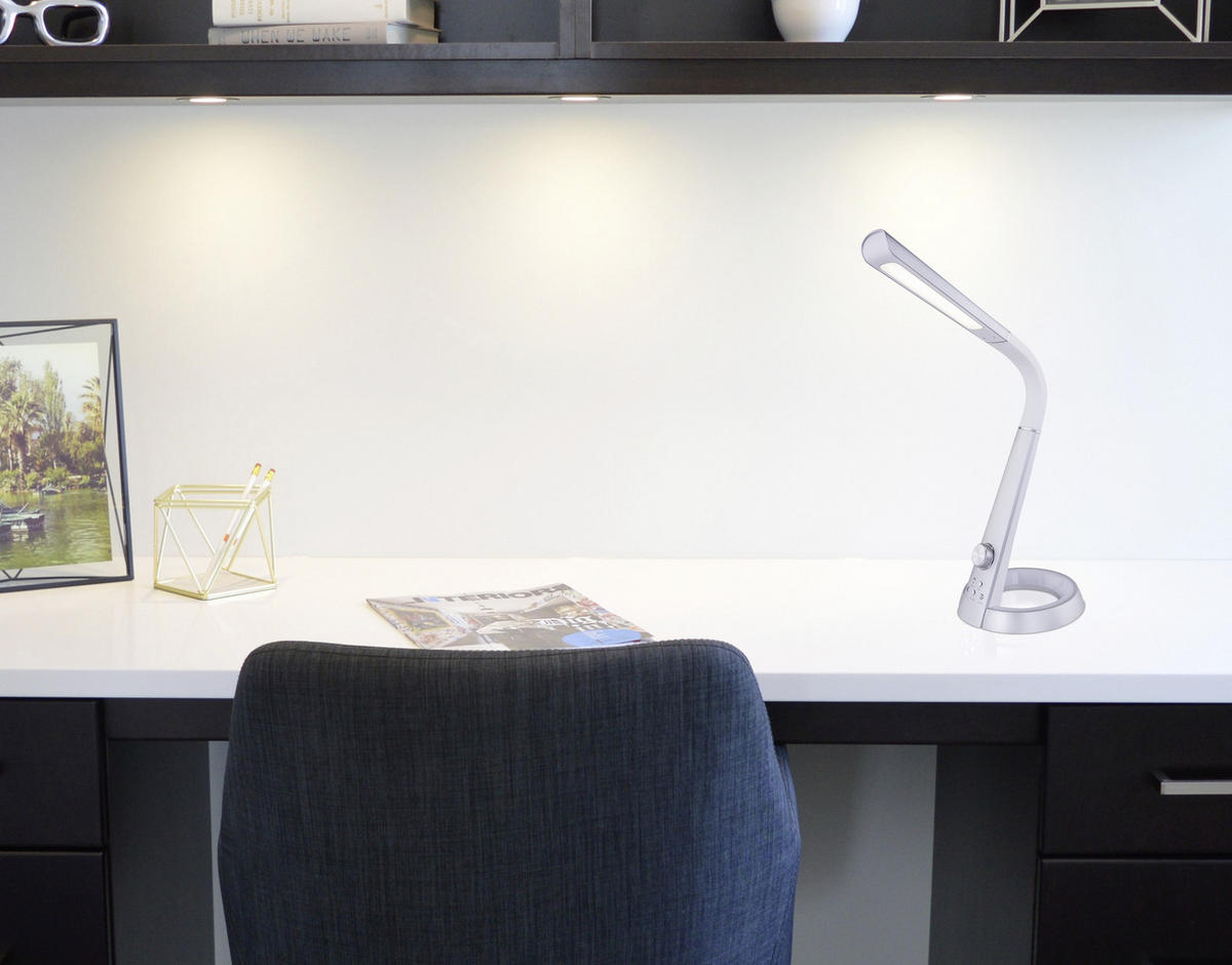 LED ÍRÓASZTALI LÁMPA - ezüst/fehér, Design, műanyag (34,3/18,3/64cm) - Novel