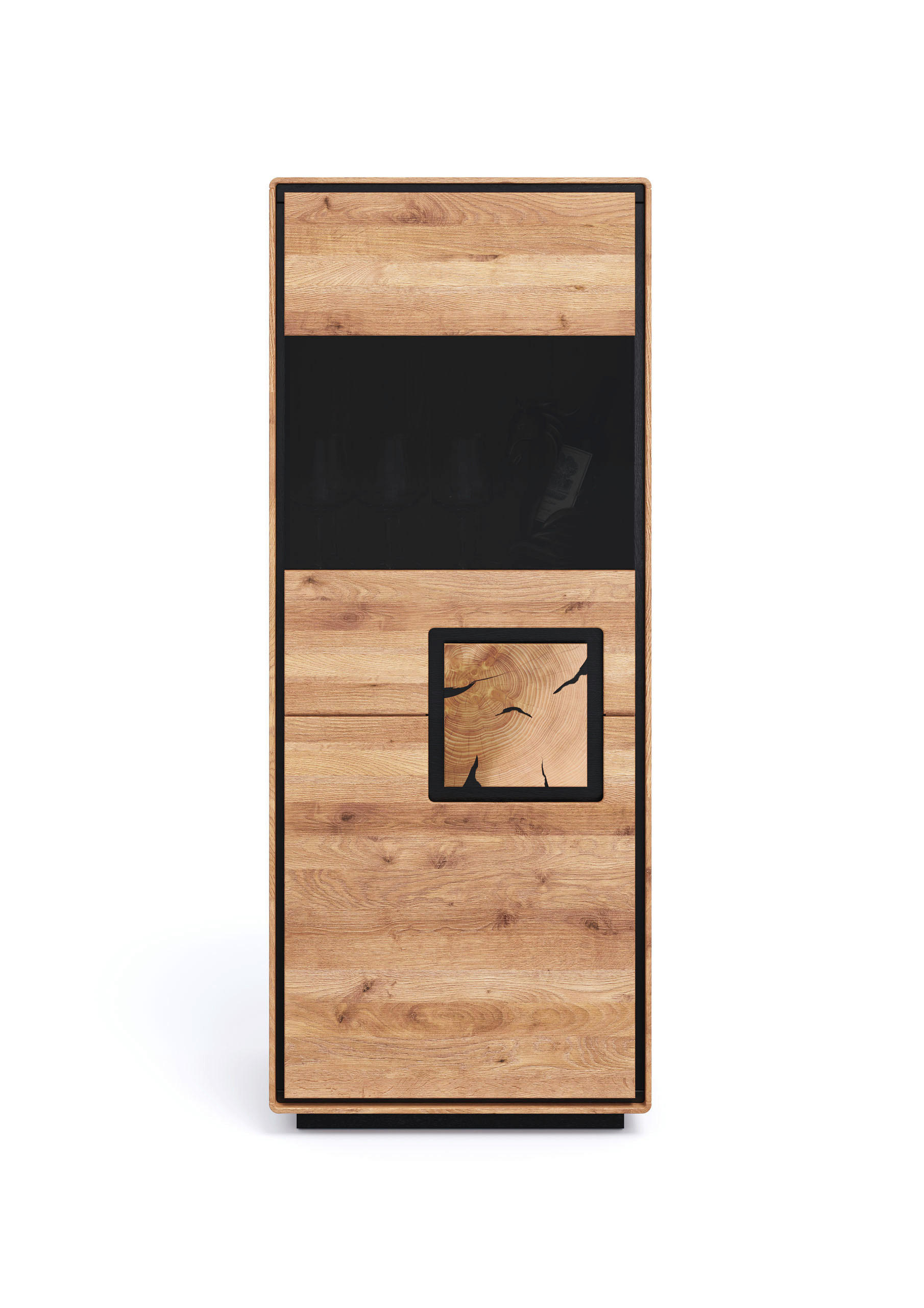 Livetastic Highboard Schwarz, Wildeiche 60x152x40 cm
