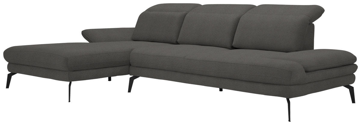 ECKSOFA in Chenille Dunkelgrau  - Dunkelgrau/Schwarz, Design, Textil/Metall (180/289cm) - Stylife