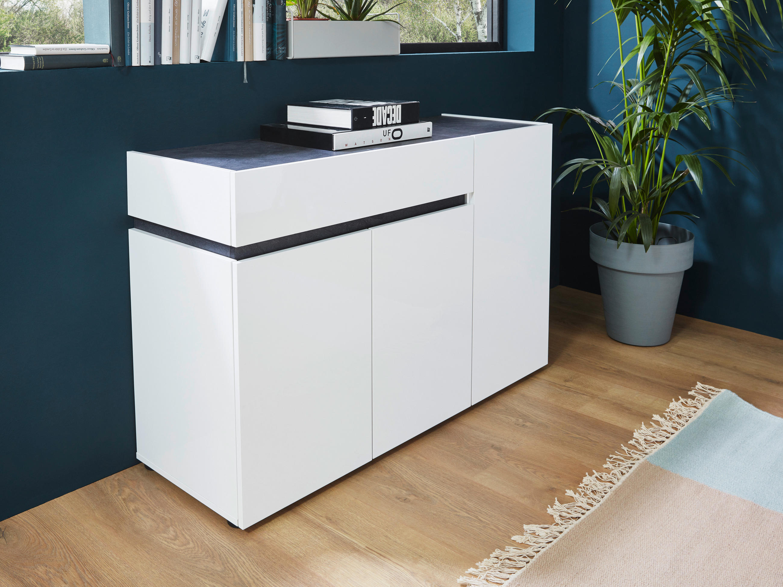 SIDEBOARD Anthrazit, Weiß Einlegeböden - Anthrazit/Schwarz, Design, Holzwerkstoff/Kunststoff (120,2/80,1/42,6cm) - Voleo